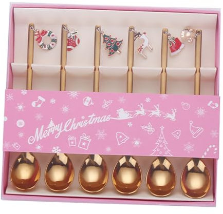 HOLIDYOYO 6St Weihnachtslöffel Kaffeelöffel Ostergewürzlöffel Löffel Besteck Pinnes-Trinkhalme plattierlöffel spoons supoon kaffelöffel Tasse Löffel Edelstahllöffel Rostfreier Stahl Golden