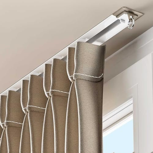 Eingebaute unsichtbare Vorhangschiene Versteckte Gardinenstangen Gardinenschiene Vorhangschiene 1-läufig Deckengardinenschiene Aluminium Vorhangschiene for Schiebevorhang(White,5.4m(17.7ft))