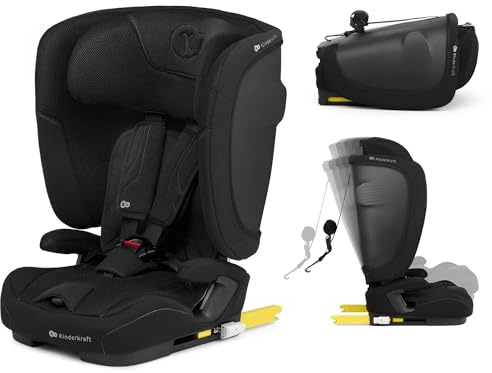 Kinderkraft FIX2GO barnstol i-Size, 76–150 cm, ISOFIX, Top Tether, Saferide-sensor, upp till ca. 12 år, säkerhetssystem, högkvalitativa beläggningar, vilstol, svart