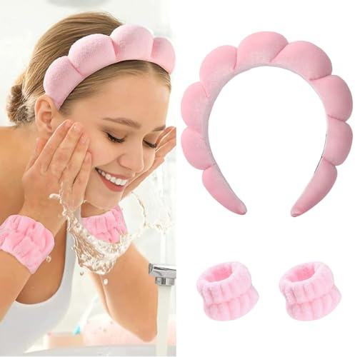 Schwamm Stirnband Armband Sets, Bubble Haarreif, Haarband Abschminken, Hautpflege Entfernung Spa Yoga Kopfband Frottee Handtuch Stoff Haarband