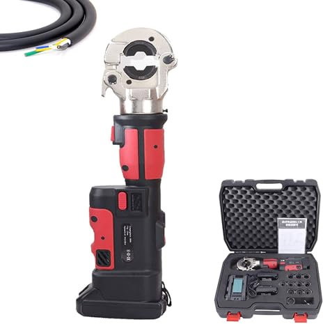 Electric Hydraulic Crimping Tool with 12 Dies, 60KN Rechargeable Hydraulic Crimper for Cu/Al Terminal, Hydraulic Cable Lug Crimper with OLED Screen
