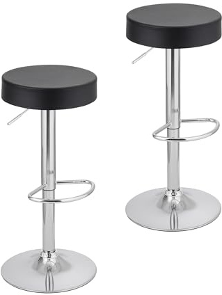 Baroni Home 2 Drehbare Barhocker mit Verstellbarer Höhe, verchromter Sockel mit Fußstütze und kratzfestem Boden, Hocker für Küche und Halbinsel, einfache Montage, 35x45x59-79 cm, Schwarz 2 Stück