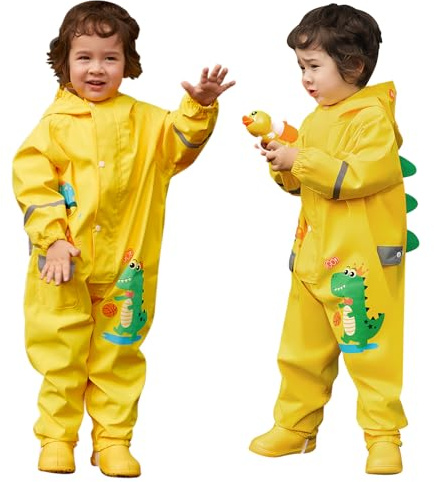 MASOCIO Kids Puddle Suit Boys Girls All in One Waterproof Rain Suit Toddler Cartoon Prints Puddlesuit Soft Lightweight Breathable Reusable Rainsuit 1-9 Years