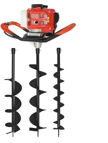 Petrol Earth Auger 2.3HP Earth Auger 0-300rpm Fence Post Hole Digger 24cm Fuel Tank Length Augers & Posthole Diggers with 3 Drill Bits 80cm, Fence Post Hole Borer 30cm Extension