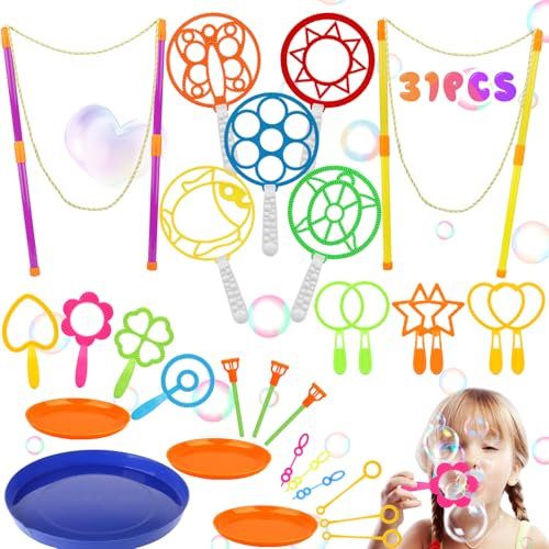 Seifenblasen Set für Kinder 30 Stück Riesenseifenblasen Set, Seifenblasen Hochzeit, Riesen Seifenblasen Stab, Seifenblasen Spielzeug für Kindergeburtstag, Partys, Hochzeit, Bubble Maker Spiele
