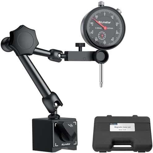 ALLmeter Micromètre comparateur mecanique 0-20 mm avec Base magnétique Traction max 60kg 3 Articulations flexibles et réglables Pour tours-fraiseuses CNC et contrôle de pièces de précision