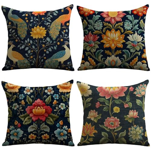 Cuscini Esterno Fiore Federe Cuscini Divano 70x70cm Cuscino Divano Pavone Velluto Copricuscini Decorativi Doppia Faccia Stampa Fodera per Cuscino per Sedia Camera Letto Arredo Esterni Giardino JL-255