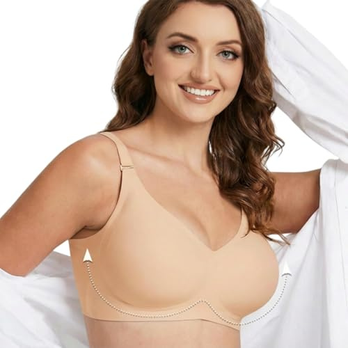 ORGOT Wireless Push Up Bra for Women Non Wired Seamless Bras Comfort Support Sleep Bralettes for Womens Soft Tshirt Padded Bra with Extender, Regular and Plus Size Nude