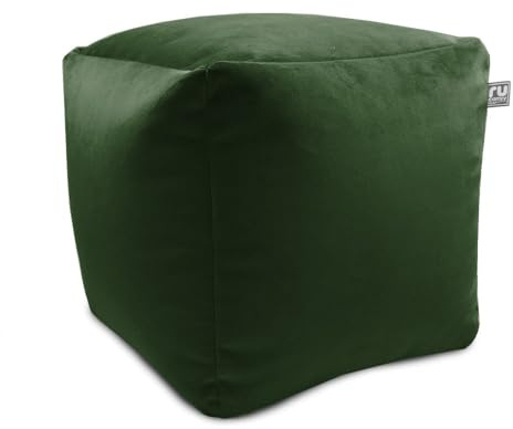 rucomfy Beanbags Velvet Cube Footstool Luxury Adult Bean Bag Pouffe, Home Living Room Furniture Foot Rest, Durable 38 x 38 x 38cm (Emerald)