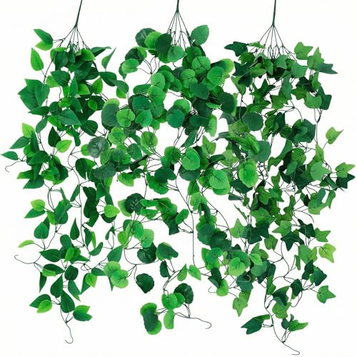 QWORK® Lot de 3 Plantes Artificielles Suspendues 100CM, Lierre Artificiel pour Décoration Intérieure et Extérieure