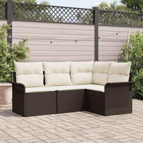 INLIFE Garten-Sofa-Set mit Kissen 4 pcs Braun Poly Rattan,Möbel,Gartenmöbel,Gartenmöbel-Sets,Braun,33.2 KG,3345338
