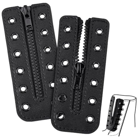 PH PandaHall 2pcs Leather Boot Zipper Inserts, Tieless Shoe Laces Eyelets Zipper Lace-in Boot Lace 6 Holes for DIY Men Women Sneakers