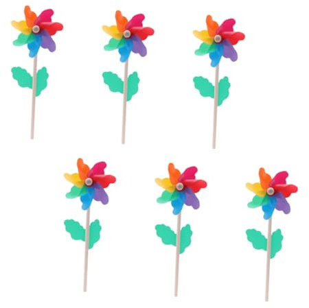 Homoyoyo 6 pièces Moulin à Vent Coloré avec Manche Bois Décoration Jardin et Cour Extérieure Moulin à Vent Cartoon pour Crèche Accessoires Photo et Ambiance Festive