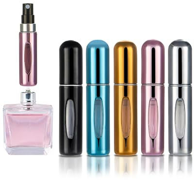 FitDA lulir Perfume Atomiser, 5-Pack Refillable Perfume Bottle, 5ml Mini Spray Travel Bottle, Empty Atomizer Bottles, Leakproof Design for Purse Handbag Pocket Travel, Bright Color