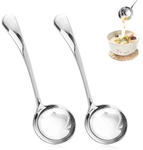 Suppenkelle edelstahl, 2 Stück,21 CM schöpfkelle, Saucen | Schöpflöffel, Suppenkelle, Servierlöffel von Suppen und Eintöpfen, Spülmaschinenfest Silbern