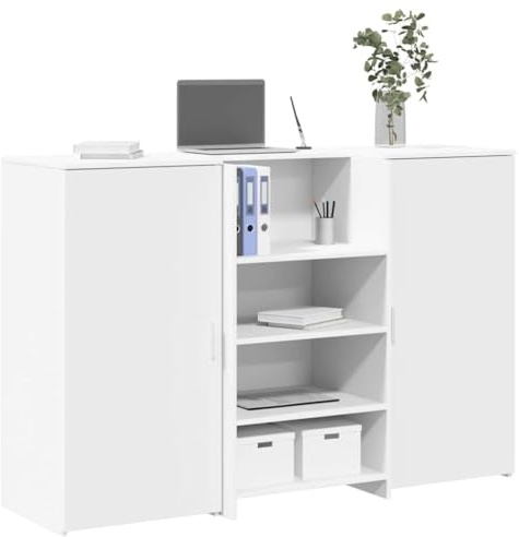 VIHHQGC Banco di ricevimento bianco 155 x 50 x 103,5 cm in legno con bancone integrato e armadietto per ufficio