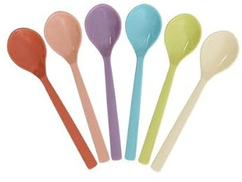 RICE Melamin Löffel Set 6er – bunte Dessert- & Kinderlöffel 14,5 cm – stabil & leicht – ideal für Joghurt, Müsli, Eis & Snacks – Outdoor/Camping – max. 70°C