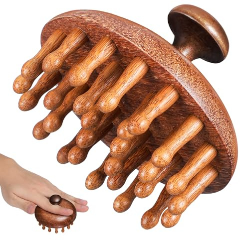 Artibetter Peine Masajeador de Madera para Cuero Cabelludo Dientes Anchos y Punta Redonda, Cepillo Gua Sha Natural de Sándalo Dragón, Masaje Relajante para Cabello Seco y Húmedo, Herramienta