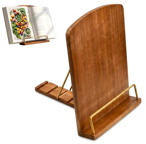 Atril para Libros de Madera Plegable, Soporte Libros de Cocina Ajustable para Recetas, Tabletas y Lectura, Elegante Atril Estudio para Encimera y Escritorio