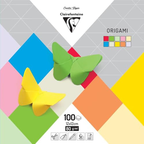 Clairefontaine 95008C - Un paquet de 100 feuilles origami 12x12 cm 80g, Assortiment mixte