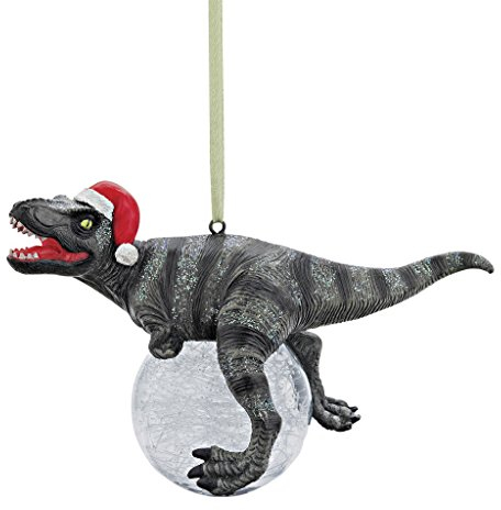 Design Toscano Dinosaurier-Figuren, Weihnachtsbaum Ornament, Blitzer die T Rex mit Sankt-Hut-Feiertags-Verzierung
