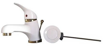 Einhebel Waschtischarmatur in Weiß/Gold mit weißen Excenter. Hochdruck.