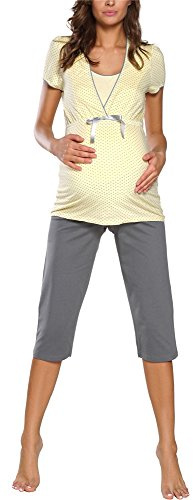 Italian Fashion Pigiama Allattamento Cotone | Camicia da Notte Parto Ospedale Cotone | Pigiama Premaman Ospedale | Abbigliamento Premaman Donna in Due Pezzi S-XXL