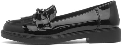 Lilley Womens Black Patent Bow Loafer Shoe - Size 8 UK - Black