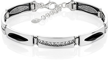Hochwertiges Damen Silberarmband Mit Onyx Und Silber 925 Verstellbar