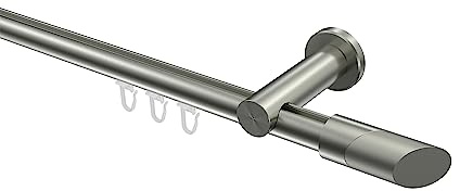 INTERDECO Innenlauf-Gardinenstange 20 mm, moderne Innenlaufstange aus Metall, Edelstahl-Optik, zur Wandmontage, Typ 10213411, 240 cm