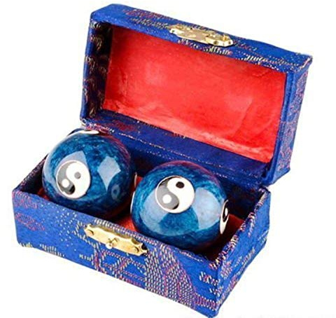 XMHF Cloisonne Yin-Yang Chinese Meditation Baoding Healthy Exercise Ball Blue 2Pcs