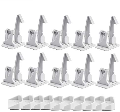 Surplex 10er Pack Kindersicherung Schrank Schloss, Baby Sicherheit unsichtbare Schranksicherung für Schubladen und Schranktüren, Montage ohne Bohren und Schrauben (weiß)