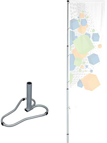 Vispronet Mobiler Alu-Fahnenmast T-Pole 200, stufenlos einstellbar, Teleskopmasten, drehbarer Ausleger, Aluminium eloxiert (Standfuß)