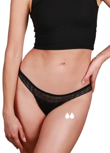 Periodenunterschwäsche Tanga - Periodenunterwäsche für leichte Blutung aus Deutschland - Perioden Tanga waschbar bis 60° - Menstuationsunterwäsche ohne Biozide bis 12 Std Schutz