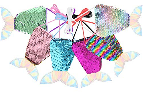 SALLYFASHION Meerjungfrau Geldbörse, 6 Stück Meerjungfrau Tasche Pailletten Geldbörse Kinder für Geburtstag Geschenk Mitgebsel Party