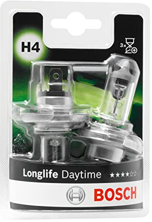 Bosch H4 (472) Longlife Daytime Halogen Headlight Bulbs, 12 V 60/55 W, Long-lasting - Socket Type P43t - Pack of 2 Replacement Car Light Bulbs