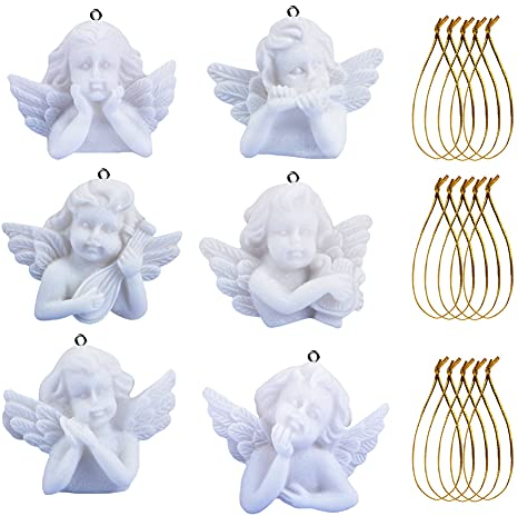Lot de 24 mini pendentifs en forme d'ange - Blanc - Décoration pour sapin de Noël - Pour mariage, confirmation