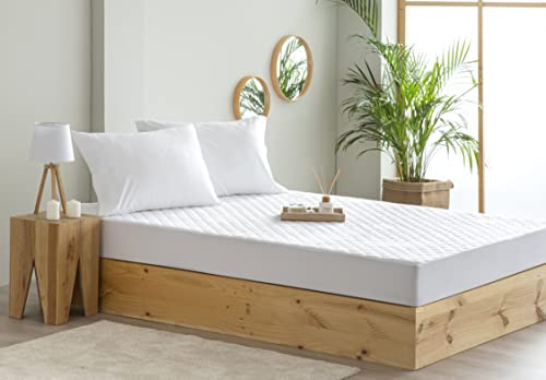 Todocama Matratzenschoner, gesteppt, milbendicht, mit atmungsaktiver und wasserdichter Membran und sanitärer Behandlung, für Bett 160 x 190/200 cm, Weiß