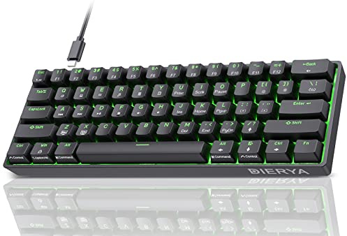 Dierya DK61se Gaming-tangentbord, 60% Mekaniskt Tangentbord, Ultrakompakt Mini 61-tangenter Anti-Ghosting, USB-C-kabel, US-layout för PC Windows Gamers och Skrivare (Svart, Taktil Brun Switch)