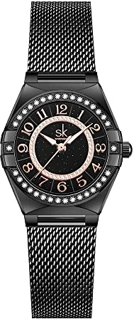 SHENGKE SK Damen Armbanduhr mit arabischen Ziffern, Kristall-Diamant Damenuhr, wasserdicht, Damen Leicht-Lesen.