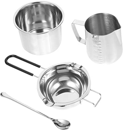Didiseaon Ensemble De Pots à Fondre Cire En Acier Inoxydable 304 Manche Silicone Anti-brûlure, 4 Pièces, Usage Maison Et Artisanat, Noël Et Anniversaires, Ustensile Création Bougies Et Pâtisserie