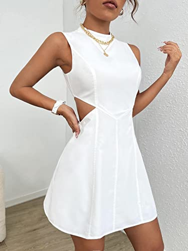 Women's 2023 Summer Short Dress Solid Cutout Waist Dress Sleeveless Casual