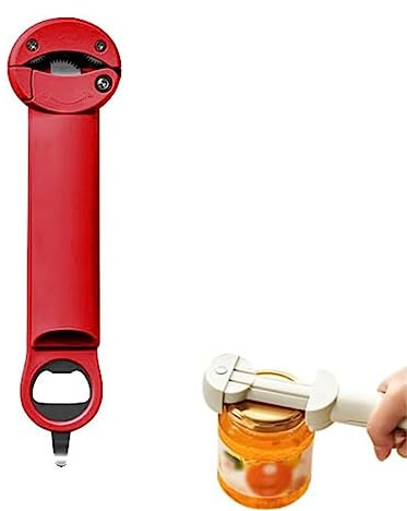 Llzzy Abrelatas Destornillador De Tapa Ajustable, Abrelatas Multifuncional Ajustable De Acero Inoxidable, Pinza para Tapa De Tarro (Rojo)