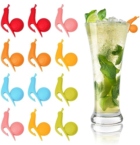 wangjiangda 12 Stück Glasmarker Silikon, Schneckenförmige Glas Markierung Glasmarkierer Wiederverwendbare, Buntes Weinglasmarkierer Glas Markierung Trinkgläser für Partys, Bars, Versammlungen