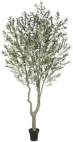 Nafresh Tall Faux Olive Tree，10ft（120in） Realistic Potted Silk Artificial Olive Tree， Fake Olive Trees Indoor with Green Leaves and Big Fruits for Home Office Living Room Stairs Patio Decor.