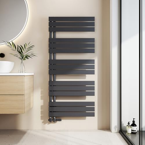 EMKE Badheizkörper Flach 1320x600 mm, Handtuchheizkörper mit Seitenanschluss, Effizienter Handtuchwärmer Handtuchtrockner Heizkörper für Bad, Anthrazit, 838W