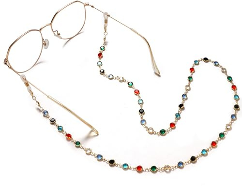 LERTREEUK Bunte Perlen Brillenketten Sonnenbrille Lanyard Brillen Retainer Sonnenbrille Strap Kristall Perlen Kette für Frauen Mädchen (Gold)