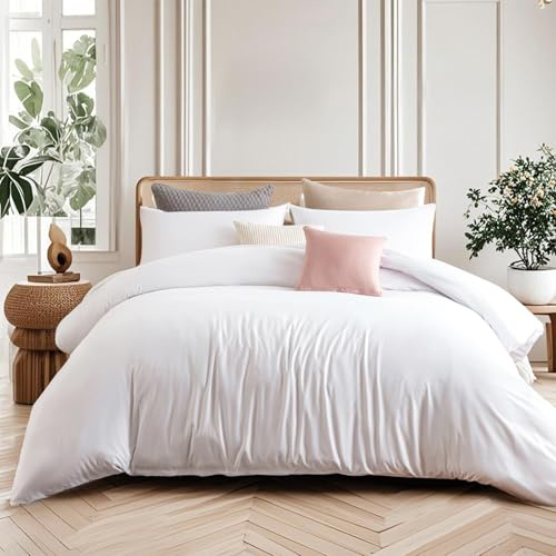 Soifox King Size Duvet Cover Set White - Solid Soft Kingsize Duvet Cover 220 x 230 cm with 2 Pillowcases 50 x 75 cm, Microfiber Non Iron Bedding Duvet Set with Zipper Closure