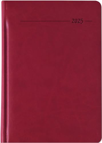 Zettler - Buchkalender Tucson 2025 rot, 15x21cm, Taschenkalender mit 416 Seiten mit 1 Tag auf 1 Seite, Adressteil, Notizbereich, Monatsübersicht, Mondphasen und internationales Kalendarium