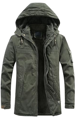 Baumwoll-Militärjacke mit Kapuze, Herrenwäsche Mit Fleece gefütterte Anorak-Jacke mit abnehmbarer Kapuze Winddichte Cargo-Jacke